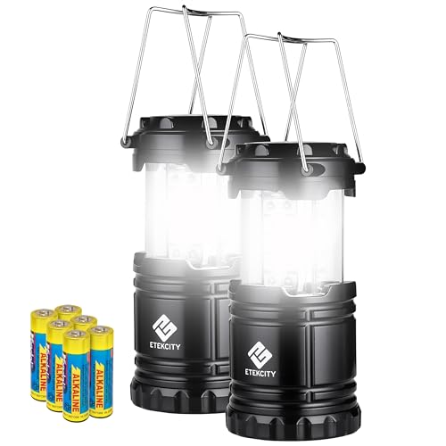 Etekcity Lantern Camping Essentials Lights, Led Flashlight for Power Outages, Battery Operated Lamp for Emergencies, Survival Gear, Hurricane Preparedness Items, Water Resistant, 2 Pack, Black - size: 2 Pack