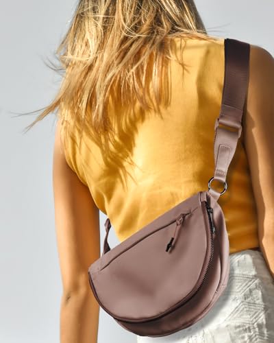 Crescent Bag for Women and Men, Fashion Medium Nylon Folding Crescent Moon Bag Single Shoulder Bag with Adjustable Strap - color: Crossbody bag-Brown