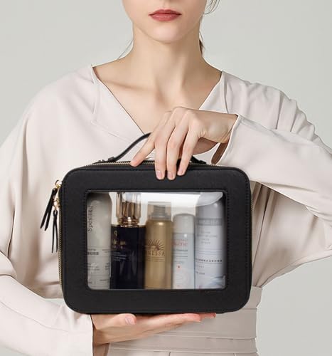 LETGO Clear Makeup Bags - TSA Approved Toiletry Bags with Zipper, Makeup Organizer for Carry-on Travel Essentials, Cosmetic Bags for Women & Men (Large Black) - color: Black, style: Large