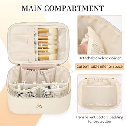 OCHEAL Personalized Makeup Bag, Beige Make up Bag for Women, Monogrammed Travel Toiletry Kit, Gift-Ready Cosmetic Organizer for Christmas Birthday & Stocking Stuffers A - color: Beige, style: A