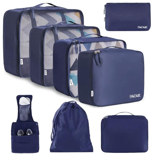 BAGAIL 8 Set Packing Cubes Luggage Packing Organizers for Travel Accessories-Indigo - color: Indigo, size: 8 Set