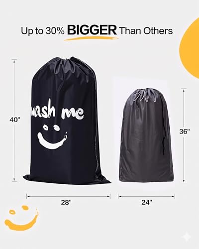 HOMEST XL Laundry Bag 28" x 40", Extra Large Dirty Clothes Organizer Holds 3-4 Loads, Machine Washable Drawstring Laundry Bag for Dorm, Camp, Laundromat, Family, Travel, Black - color: (1 pack-Wash me)Black