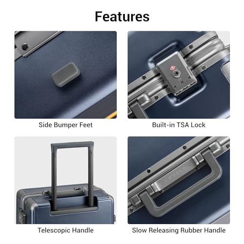 LEVEL8 Carry On Luggage Airline Approved Zipperless with Aluminum Frame, Hard Case Luggage with Spinner Wheels, Metal Travel Suitcase, 20 Inch, Blue - color: Blue, size: Carry-On 20 Inch (With 6PC Organizers)