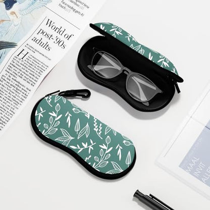 Sunglasses Soft Case, Ultra Light Portable Neoprene Zipper Glasses Case for Men Women - color: Eucalyptus Leaves