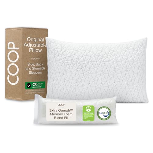 Coop Home Goods Original Adjustable Pillow, King Size Bed Pillows for Sleeping, Cross Cut Memory Foam Pillows - Medium Firm Back, Stomach and Side Sleeper Pillow, CertiPUR-US/GREENGUARD Gold - color: Original White, size: King