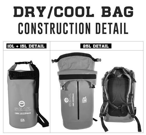 Enthusiast Gear Insulated Dry Bag Floating Cooler – 10L / 15L / 25L Roll Top, Leak Proof, Waterproof, Collapsible, with Padded Shoulder Strap - Perfect for Kayaking Fishing Beach - color: Grey, size: 10 Liter