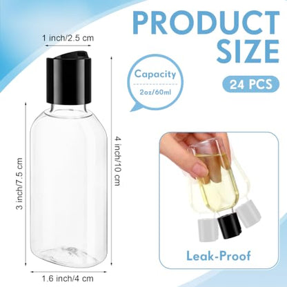 Domensi 24 Pcs Plastic Bottle Squeeze Containers with Disc Cap Travel Bottles Reusable Empty Toiletries Shampoo Containers Refillable Travel bottles for Shampoo Lotions (2oz,Black) - color: Black, size: 2oz