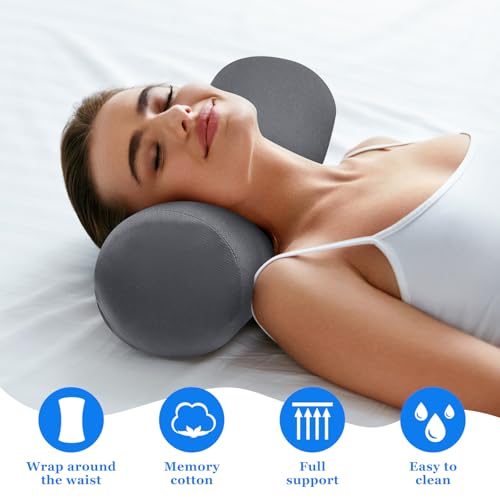 Wenqik 2 Pcs Lumbar Roll Support Pillow Low Back Lumbar Support Office Seat Cushion with Adjustable Strap and Washable Cover for Travel Gaming Chair Car Seat Pain Relief(Grey) - color: Grey