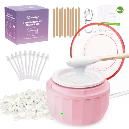 Nose Hair Wax Kit, Mini Waxing Kit for Women Men with 100g Beads, 10 Applicators, 10 Nose Hair Sticks, Protable Wax Warmer Machine for Hair Removal, Ear Eyebrow Waxing Kit for Home Travel Use - Pink - color: Pink