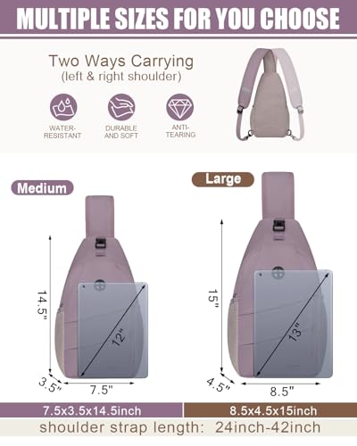 Pritent Crossbody Bags for Women Men Trendy Sling Bag Backpack Casual Chest Bag with Convertible Shoulder Strap - color: Light Purple, size: Medium