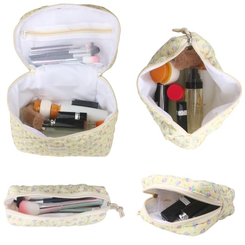 NATINSA Cute Makeup Bag for Women(2 Pcs), Travel Cosmetic Bags, Quilted Coquette Aesthetic Floral Toiletry Organizer Bag (44 - Purple Rose/4PCS) - color: 44 - Purple Rose/4PCS
