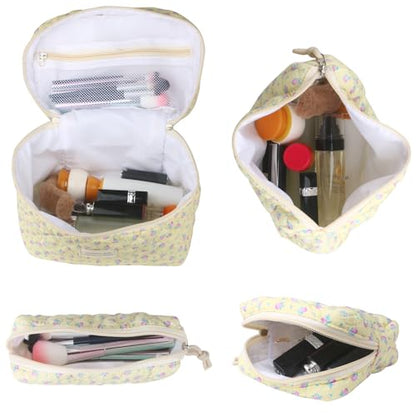 NATINSA Cute Makeup Bag for Women(2 Pcs), Travel Cosmetic Bags, Quilted Coquette Aesthetic Floral Toiletry Organizer Bag (44 - Purple Rose/4PCS) - color: 44 - Purple Rose/4PCS