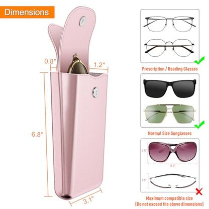 FINTIE Double Glasses Case with Carabiner Hook, Portable Vegan Leather Eyeglass Case Anti-scratch Sunglasses Pouch - color: Rose Gold