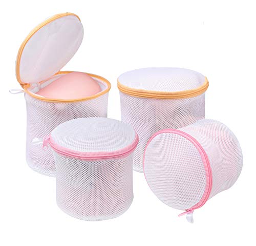 BAGAIL Laundry Bags Mesh Wash Bag for Intimates Lingerie and Delicates,4Pcs(Bra Wash Bag,6×6inch+7×7inch) - color: Pearl White-Fine Mesh, size: 4 Bra Wash Bags