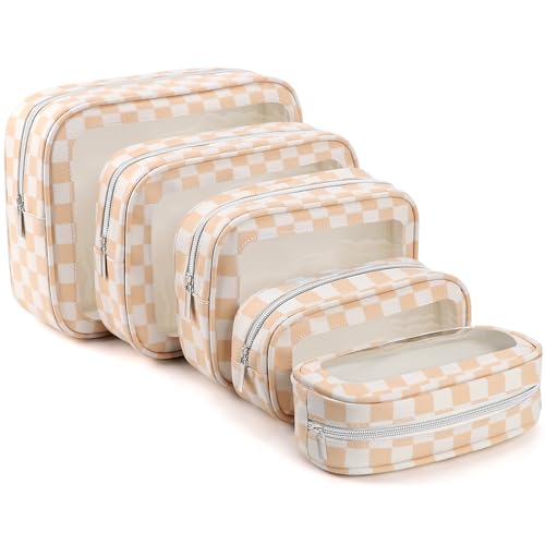 YOPCDJ 5PCS Diaper Bag Organizer Pouch Set, TSA Approved Toiletry Bag，Clear Waterproof TPU Makeup Bag Set Travel Organizer Bags for Women and Kids - color: Orange, size: 5pcs