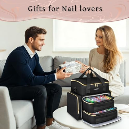 YOREPEK Extra Large Nail Polish Organizer Case Holds 96 to 100+ Bottles (15ml/0.5 fl.oz) UV lamp, Gel Polish Travel Case Bag with 2 Removable Pouches Fits Nail Supplies, Manicurist Nail Tech Gifts - color: Black-96bottles