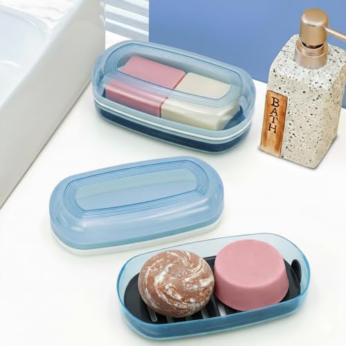 OZNER Clear Travel Soap Case Compatible with Kitsch - Leak-Proof Multi-Use Soap Holder with Draining Layer for Shampoo Bars, Conditioner Bars & Soap (Blue,1 Pack) - color: Blue