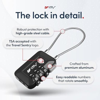 TSA Accepted Luggage Travel Lock, Set-Your-Own Combination Lock for School Gym Locker, Luggage Suitcase Baggage Locks, Filing Cabinets, Toolbox, Case (Black, 4 Pack) - color: Black, size: 4 Pack
