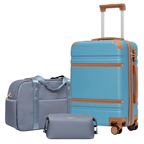 LONG VACATION Carry On Luggage Set 3 Piece, 20 Inch ABS+PC Hardshell Carry on Suitcase with Spinner Wheels TSA Lock & YKK Zipper - color: Blue, size: 3 Piece Set (20 Inch)