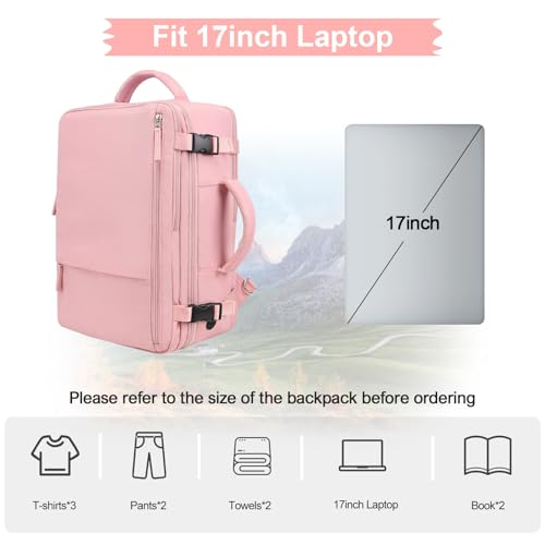 Hanples Carry on Travel Backpack for Women, Large 35L Personal Item Luggage Backpack,17 inch Laptop Backpack TSA Flight Approved, Travel Essentials Casual Daypack with 2 Toiletry Bags (Pink) - color: Pink, size: Large
