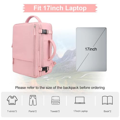 Hanples Carry on Travel Backpack for Women, Large 35L Personal Item Luggage Backpack,17 inch Laptop Backpack TSA Flight Approved, Travel Essentials Casual Daypack with 2 Toiletry Bags (Pink) - color: Pink, size: Large