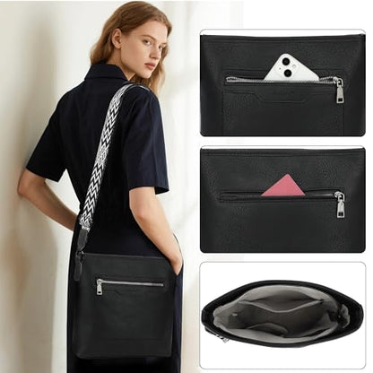 TANTOMI Crossbody Bags for Women Casual Crossbody Purses for Women Travel Shoulder Bag Handbags with Adjustable Strap - color: Black