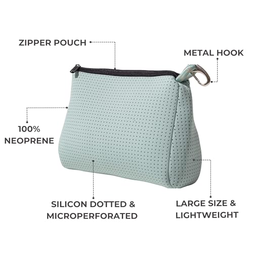 POPUPS Large Makeup Bag with Zipper - Waterproof Neoprene Cosmetic Bag 7.7 x 10.75 x 5 inches - Pouch Minty Green - color: Basic Minty-Green