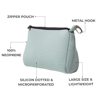 POPUPS Large Makeup Bag with Zipper - Waterproof Neoprene Cosmetic Bag 7.7 x 10.75 x 5 inches - Pouch Minty Green - color: Basic Minty-Green