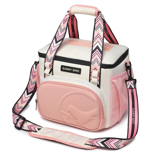 SUNNY BIRD 12L Large Insulated Lunch Bag, Leakproof and Foldable Lunch Cooler Box for Women Adult and Men, Fits 18 Cans (White and pink) - color: White and pink