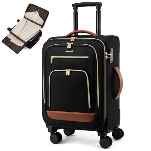 LOVEVOOK 49L Carry on Luggage 22x14x9 Airline Approved, 22 Inch Large Rolling Suitcase with Suit Folder & Spinner Wheels & TSA Lock, Softside Lightweight Underseat Carryon Luggage for Women Men Travel - color: Black-brown, size: 22 Inch With Garment Compa
