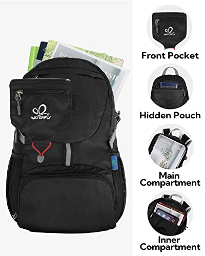 WATERFLY Small Lightweight Packable Backpack: 20l Ultra Light Foldable Travel Hiking Camping Daypack Day Pack for Man Woman - color: Black