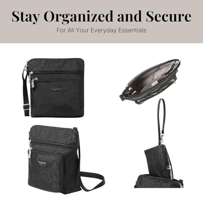 Baggallini Pocket Crossbody Bags for Women 8x8 Small Lightweight Durable Water-resistant Travel Purse W/Rfid - color: Black Cheetah