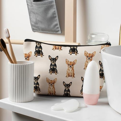 Chihuahua Dog Makeup Bag, Chihuahua Lovers Gifts Cosmetic Bag for Women, Dog Mom Lovers Owner Gifts for Women, Pet Lover Gift Zipper Travel Makeup Pouch for Purse - color: chihuahua