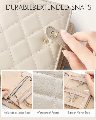 VLANDO Mini Travel Jewelry Organizer Case,Portable Jewelry Organizers Storage Book with Clear Zipper Velvet Jewelry Pouch Bag for Travel Essentials,Ring,Earring-Cream White - color: Cream White