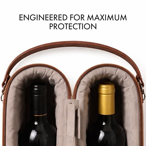 Bey-Berk Vino Brown Leather Double Wine Caddy, Two-Bottle Travel Case with Zipper Closure and Corkscrew Bar Tool - color: Brown