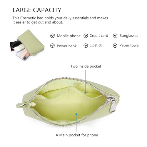 30 Color PU Faux Leather Travel Toiletry Bag for Women, Mini Cosmetic Pouch Organizer with 2 Dividers, Easy Clean Makeup Bag for Purse, Gift Idea (PU Faux Leather/Sage Green) - color: PU/Sage Green