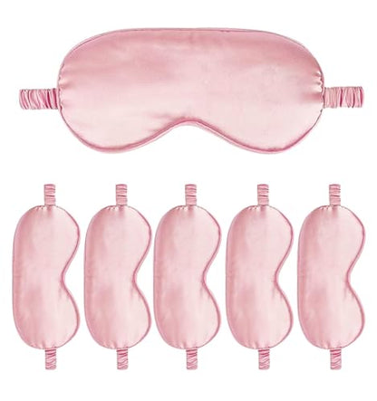 6PACK Silk Sleep Mask Satin Eye Masks Blackout Silky Eyeshade Cover Soft Blindfold Eyeshades for Women Sleeping Travel Gift - color: Pale Rose