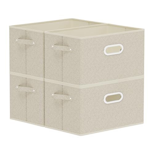 Open Storage Baskets, Collapsible Cube Bins, Fabric Container Organizer with Metal Handles, Boxes for Shelves, Closet, Living Room, 13x9.1x7.9in, Grey and Beige, 4 Pack - color: Beige/Gray, size: 13x9.1x7.9 in(4 Pack)