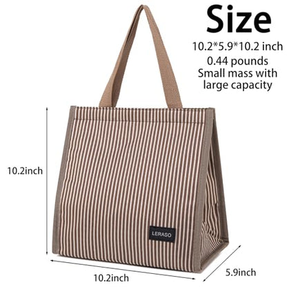 Insulated Lunch Bag for Work, 10.2"x5.9"x10.2" Oxford Waterproof Striped Canvas Tote Bag - color: Pink White