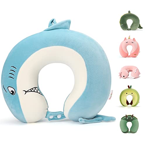 Niuniu Daddy Shark Travel Neck Pillow for Teens & Adults, 360 Degree Head and Chin Support, Memory Foam Sleeping Neckpillow for Long Flight Airplane and Car Rides, Removable Cover, Washable - color: Shark, size: Standard (Teens&Adults)