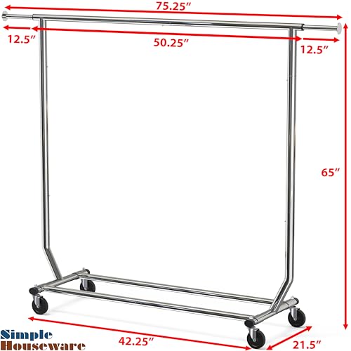 Simple Houseware Supreme Commercial Grade Clothing Garment Rack, Holds Up to 250 lbs, 50 to 75 Inches Extendable Rod, Chrome - color: Chrome, size: Commercial Grade