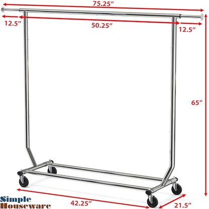 Simple Houseware Supreme Commercial Grade Clothing Garment Rack, Holds Up to 250 lbs, 50 to 75 Inches Extendable Rod, Chrome - color: Chrome, size: Commercial Grade