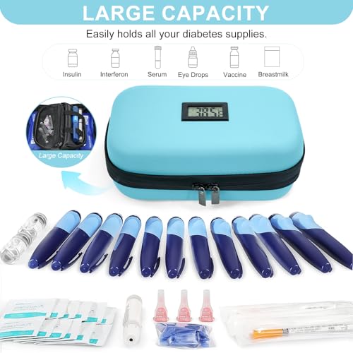 Gosemai TSA Approved Insulin Cooler Travel Case Medication Cooler for Travel with Thermometer Temperature Display Diabetic Medication Organizer Medical Travel Cooler Bag with 2 Ice Pack (Light Blue) - color: Light Blue