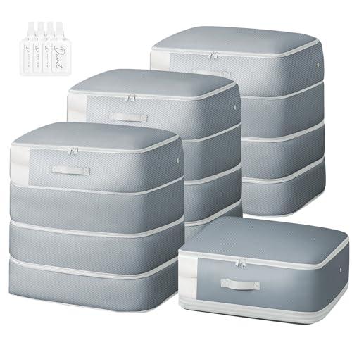 Comforter Storage Bag - 130L Large Capacity Blanket Storage Bags 4-Layer Ultra Space Saving Self Compression Organizer, Washable Compression Bags for Storage Comforter Blanket, 4-Pack, Grey - color: Grey, size: 4 Pack