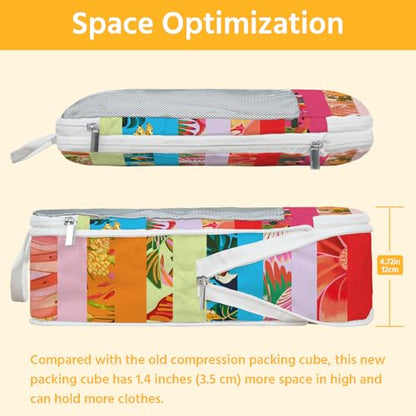 7 Pcs Compression Packing Cubes for Travel, Waterproof Suitcase Luggage Backpack Organizer with Toiletry Bag Travel Essentials for Women/Men-Tropical Pattern - color: Multi-Tropic