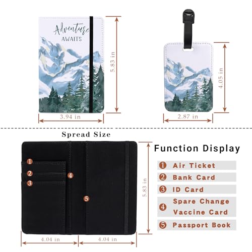Passport Holder Set,Passport Holder and Luggage Tag,Cover for Men and Women,Wallet, Case,Travel Accessories（5.82 * 3.93 inch） - color: Snowy Mountain (Passport Holder + Luggage Tag)