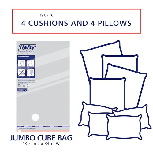 Hefty Shrink-Pak Vacuum Storage Bags – For Clothes, Pillows, Towels, Blankets & More – Space Saver Vacuum Suction Sealer Bags for Home or Travel – 4 Jumbo Cubes, 43.5 x 34 x 18 Inches - size: 4 Jumbo Cube