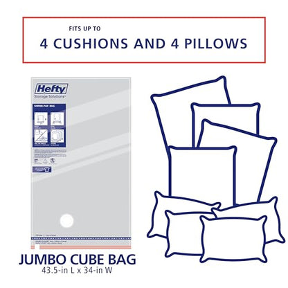 Hefty Shrink-Pak Vacuum Storage Bags – For Clothes, Pillows, Towels, Blankets & More – Space Saver Vacuum Suction Sealer Bags for Home or Travel – 4 Jumbo Cubes, 43.5 x 34 x 18 Inches - size: 4 Jumbo Cube
