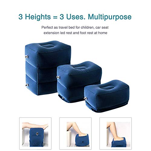 Travel Foot Rest Pillow, Portable Inflatable with Double Hand Pump Adjustable Three Layers Height Pillow for Foot Rest on Airplanes,Cars,Buses,Trains,Office Kids to Sleep on Long Flights (Blue 2) - color: Blue 2