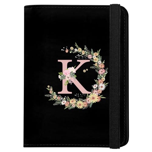 Cute Passport Holder and Holder Combo Passport Cover with RFID Blocking Women Men Compatible Wallet Credit Card Protector (Initial Monogram-K) - color: Black-K